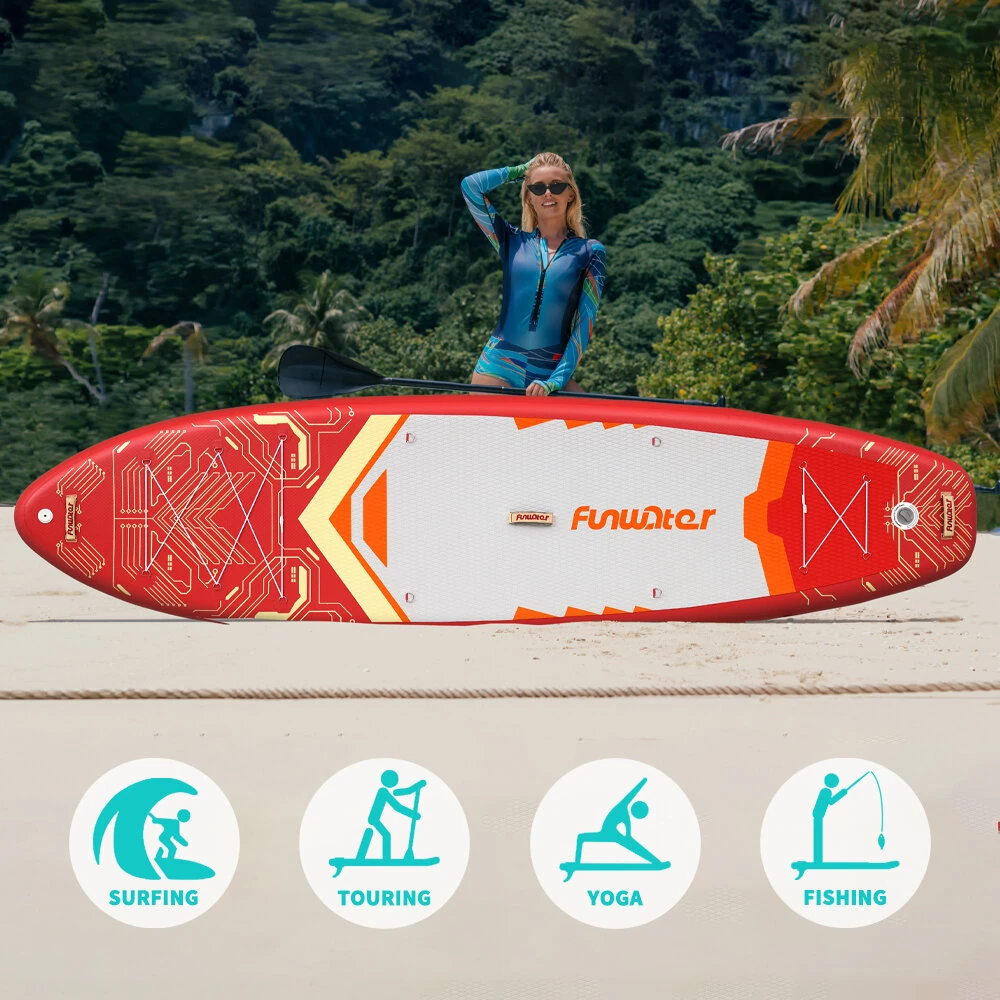 [EU Direct] FunWater 350*90*15CM Longer Wider ISUP Inflatable Stand Up Paddle Board Surfboard For Solor Adventure Fimaly Touring Unisex Adult Paddle Board SUPFW50A,SUPFW50B,SUPFW50C