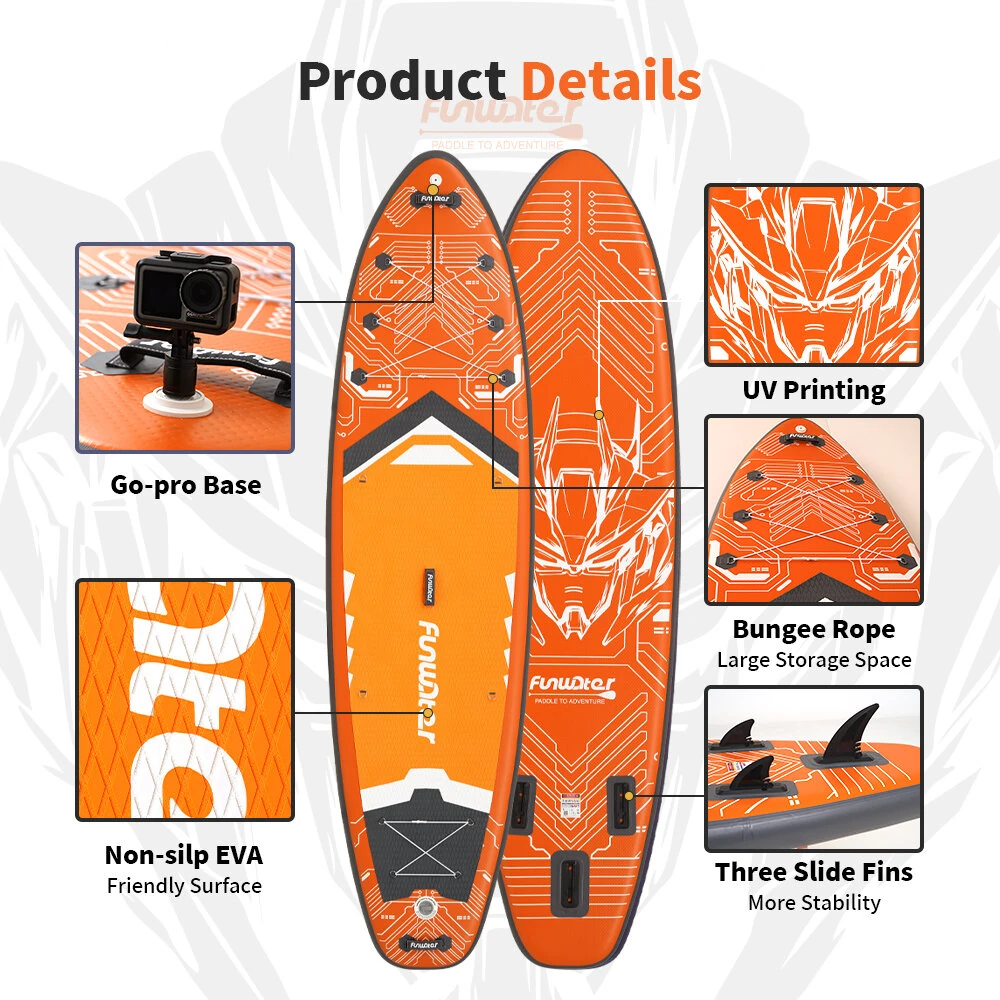 [EU Direct] FunWater 350*90*15CM Longer Wider ISUP Inflatable Stand Up Paddle Board Surfboard For Solor Adventure Fimaly Touring Unisex Adult Paddle Board SUPFW50A,SUPFW50B,SUPFW50C