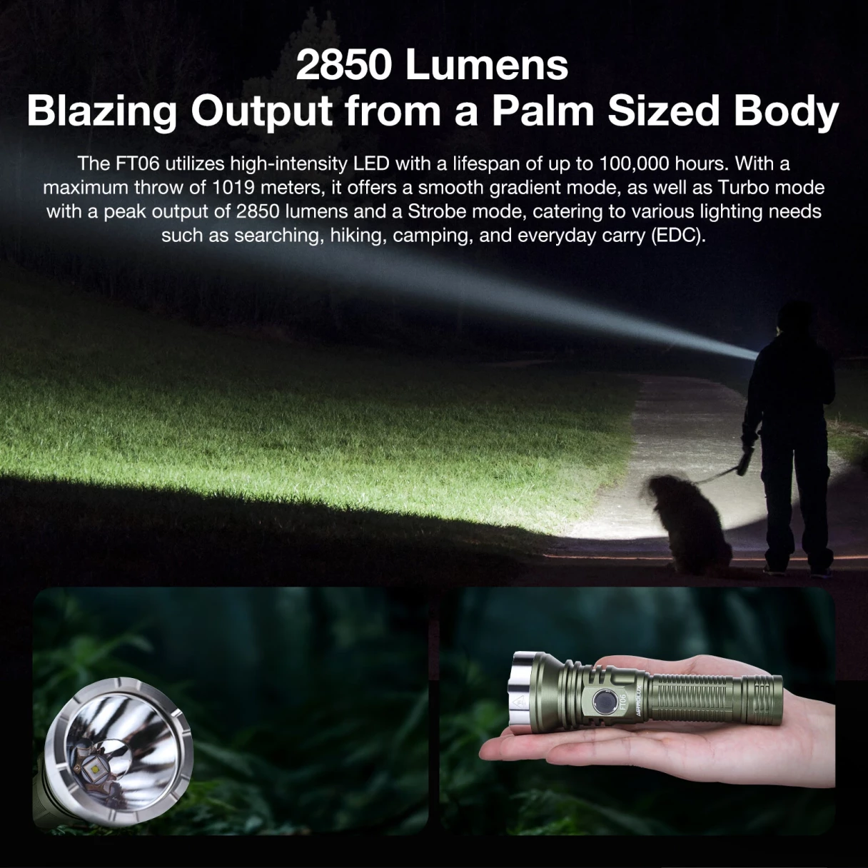 Astrolux® FT06 2850LM 1019M High Lumen Long Range LED Flashlight with 4500mAh Powerful 21700 Battery Stepless Dimming Strong Light LED Torch Searching Lamp Camping Outdoor Survival Tools