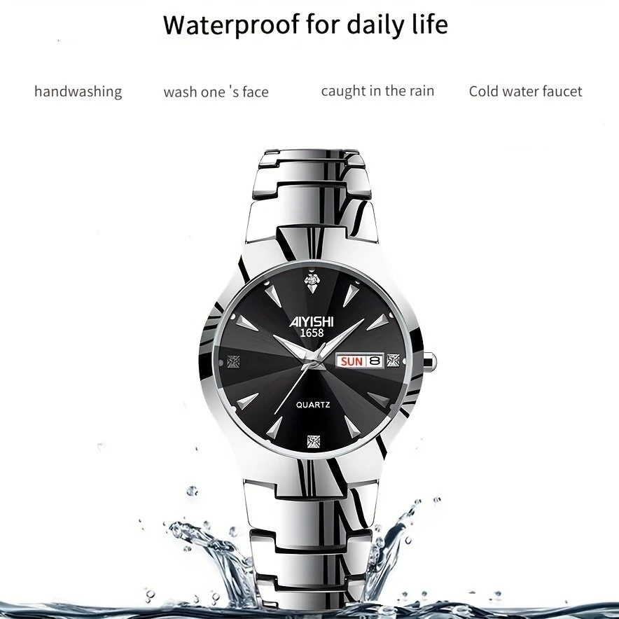 AIYISHI Men Business Watch Waterproof Automatic Quartz Watches Luminous Double Date Wristwatch