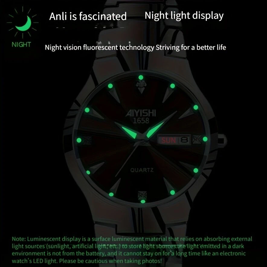 AIYISHI Men Business Watch Waterproof Automatic Quartz Watches Luminous Double Date Wristwatch