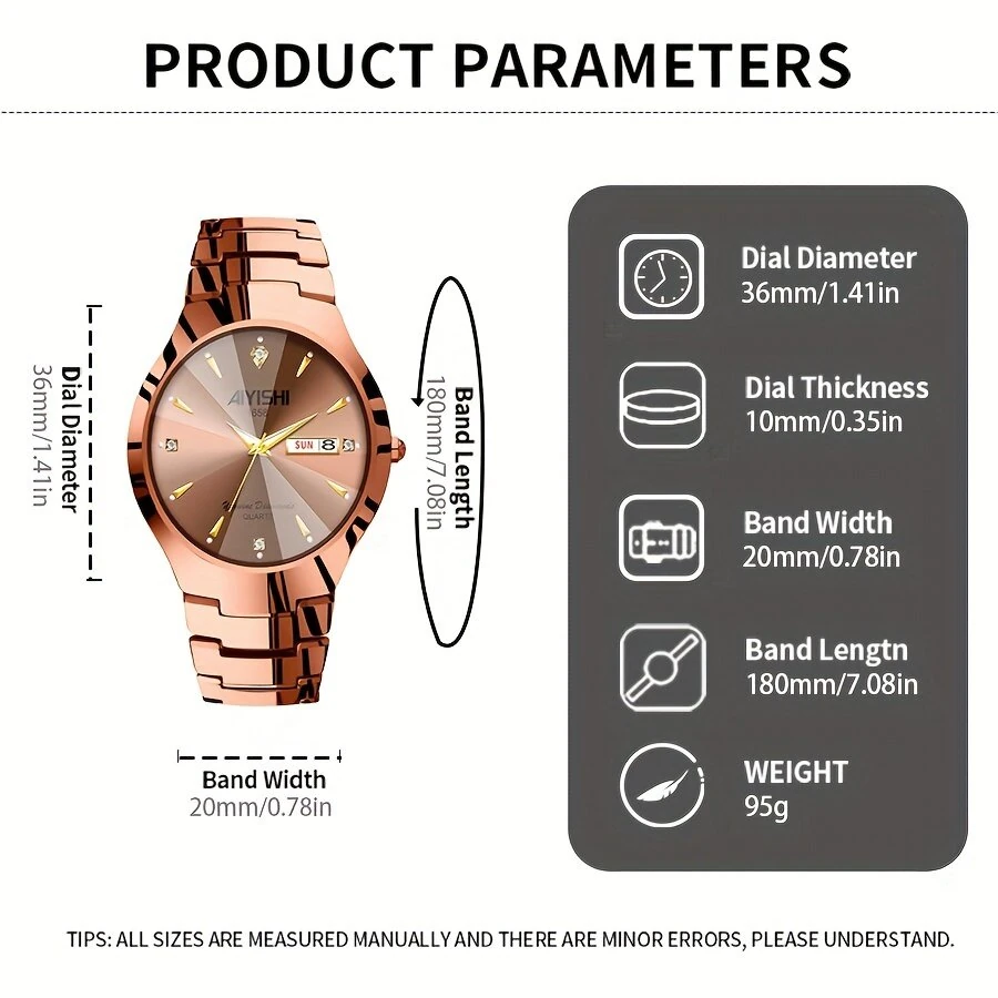 AIYISHI Men Business Watch Waterproof Automatic Quartz Watches Luminous Double Date Wristwatch