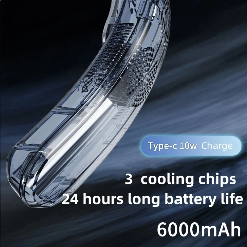 Portable 3 Mode Wearable Air Conditioner with 360° Airflow Coverage 6000mAh Rechargeable USB Charging Lightweight Perfect for Outdoor Activity Travel Office