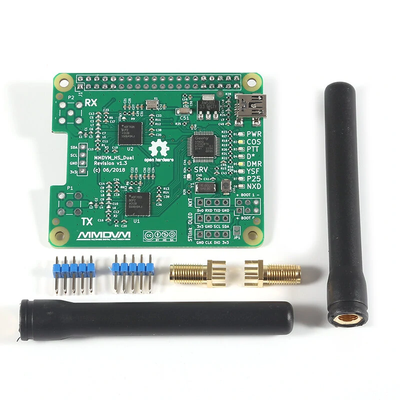 MMDVM_HS_Dual_Hat MMDVM Duplex RX TX UHF VHF Hotspot Board + Antenna + OLED Support P25 DMR YSF NXDN for Raspberry pi