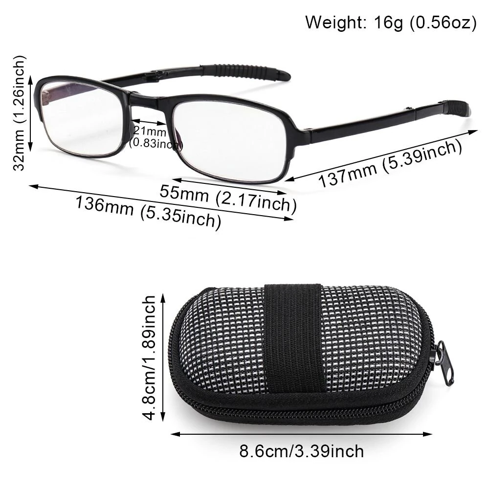 TR90 Folding Reading Glasses with Zipper Case Unisex Portable Lightweight Presbyopic Eyeglasses Readers Eyewear +1.5 ~ 3.5