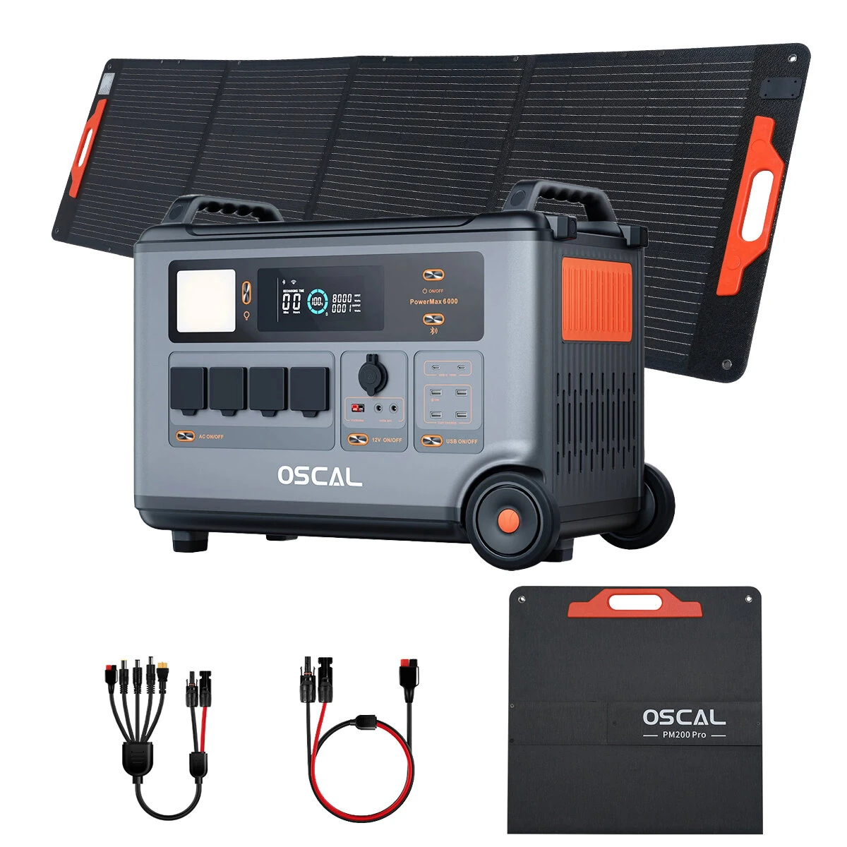 [EU Direct] Blackview Oscal PowerMax 6000 3600Wh Portable Power Station LifePO4 Battery Solar Generator 6000W AC Output, Pure Sine Wave Fully Recharge in 1.96 Hours 10 Output Ports, LCD Screen, APP Control, EU Plug, PM6000, BP6000, PM200, PM400