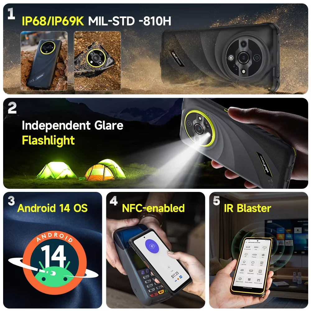Ulefone Armor X31 Pro 5G 16GB 256GB 64MP Triple Camera 25MP Night Vision 6.56 inch 120Hz 6050mAh Android 14 NFC Dimensity 6300 IP68 IP69K Waterproof Rugged Smartphone