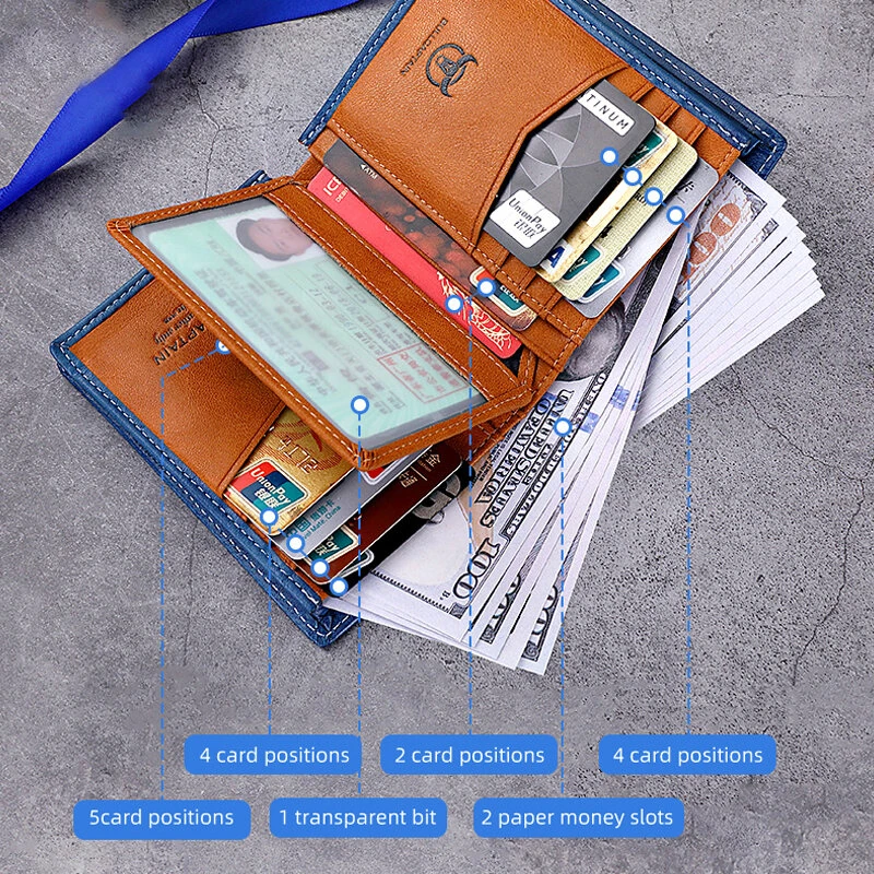 BULLCAPTAIN Men's Genuine Leather RFID Wallet Handmade Cowhide Thin Design Large Capacity Short Coin Purse Clip Business Casual Card Bag Gift