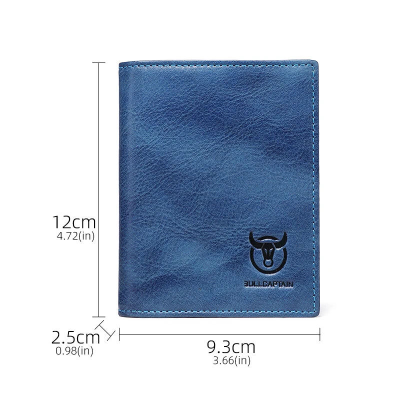 BULLCAPTAIN Men's Genuine Leather RFID Wallet Handmade Cowhide Thin Design Large Capacity Short Coin Purse Clip Business Casual Card Bag Gift