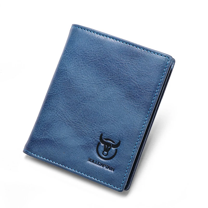 BULLCAPTAIN Men's Genuine Leather RFID Wallet Handmade Cowhide Thin Design Large Capacity Short Coin Purse Clip Business Casual Card Bag Gift
