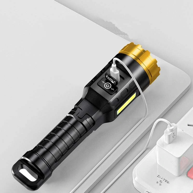 BIKIGHT 885 LED+COB 500m Long Range Strong ABS Housing Flashlight With COB Side Light Type-C USB Rechargeable Portable LED Torch Lamp Powerful Spotlight