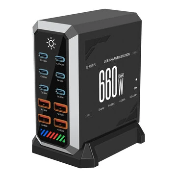 [GaN Tech] 660W 10-Port USB PD Charger 6USB-C+4USB-A QC 140W PD 3.1 Fast Charging Desktop Charging Station for iPhone 16 16 Pro 15 14 13 Pro Max for MacBook Pro for Airpods for Apple Watch  f