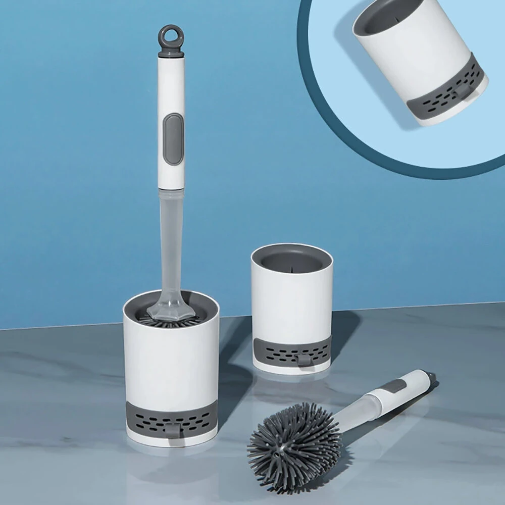 Silicone Plus Liquid Toilet Brush No Dead Corner Toilet Cleaning Brush Water Spray Soft Brush  Long Handle TPR Silicone Refillable Brush with Wall Mounted Bathroom Cleaning