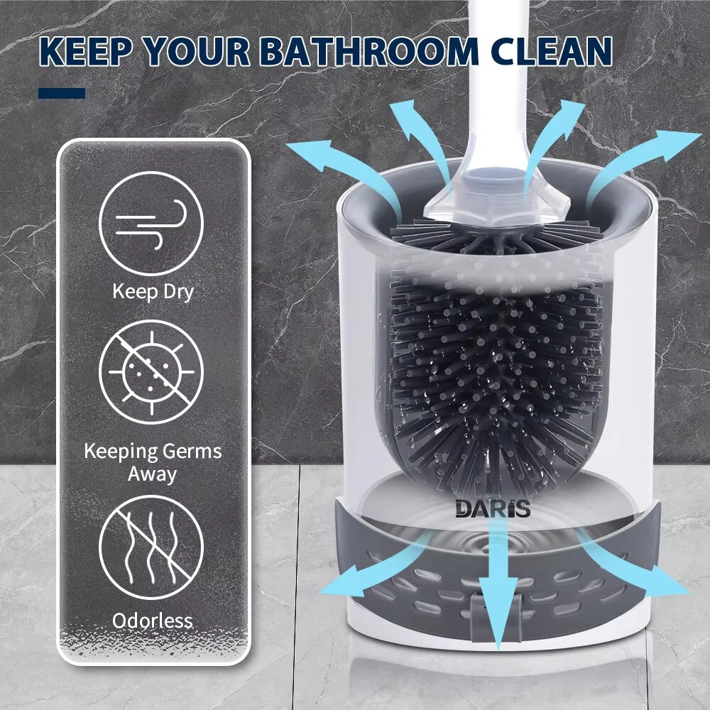 Silicone Plus Liquid Toilet Brush No Dead Corner Toilet Cleaning Brush Water Spray Soft Brush  Long Handle TPR Silicone Refillable Brush with Wall Mounted Bathroom Cleaning