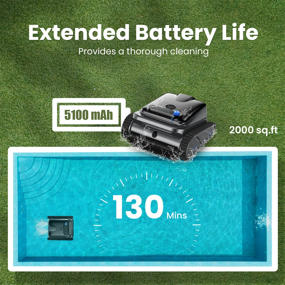 [EU Direct] INSE Y50S Robotic Pool Cleaner, Upgraded Motor, Powerful Wall-Climbing with Scrubber Brushes, Smart Path Navigation, Cordless Pool Vacuum for Inground Pools up to 2000 Sq.ft