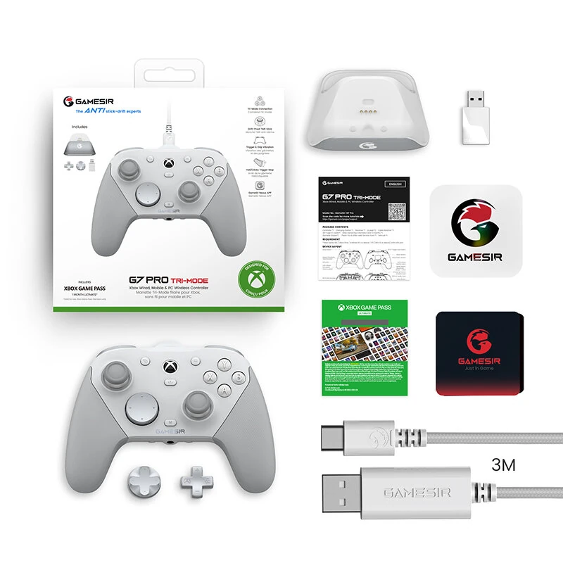 GameSir G7 Pro Tri-mode Wireless Controller Xbox Licensed TMR Joystick Hall Trigger 1000Hz Gyro 4 Extra Buttons Swappable Faceplate Gamepad with Charging Dock