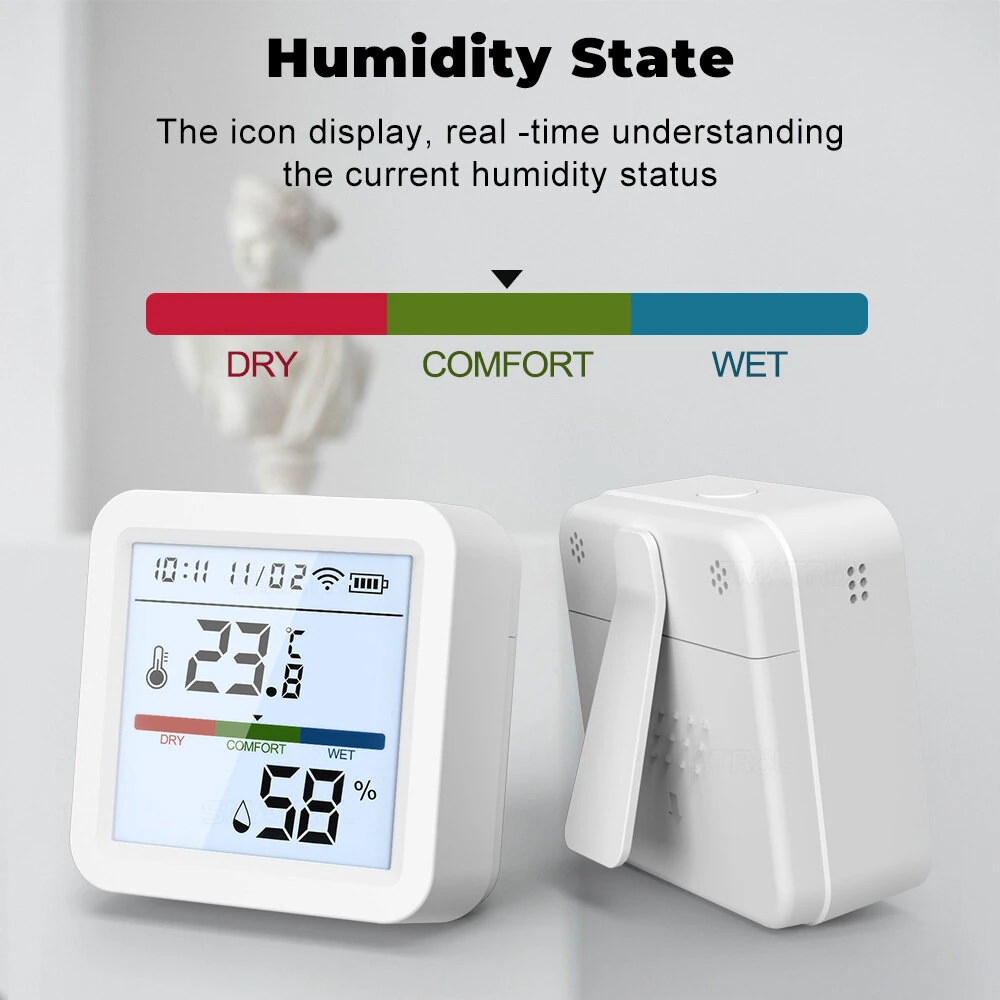 Tuya ZigBee3.0 Smart Home Temperature Humidity Sensor with Backlight LCD Display Voice Control with Alexa Google Home and Tuya Zigbee3.0 Hub Required
