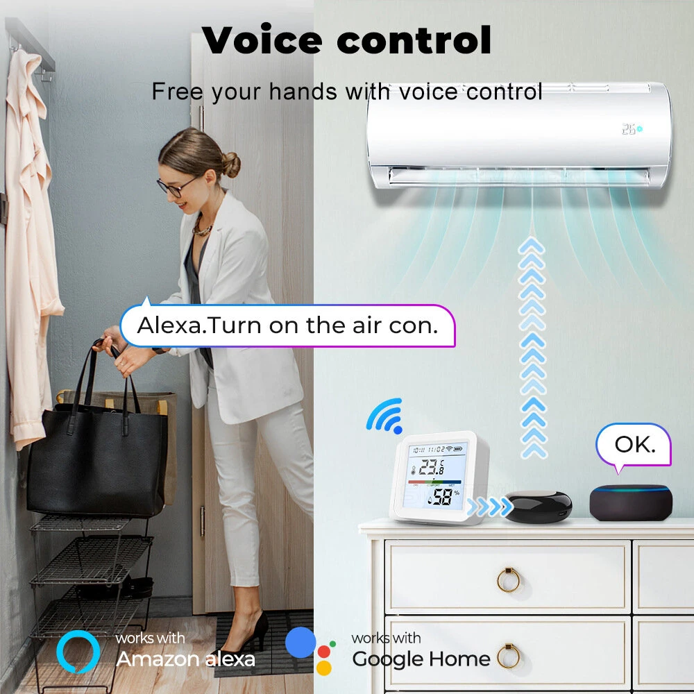 Tuya ZigBee3.0 Smart Home Temperature Humidity Sensor with Backlight LCD Display Voice Control with Alexa Google Home and Tuya Zigbee3.0 Hub Required