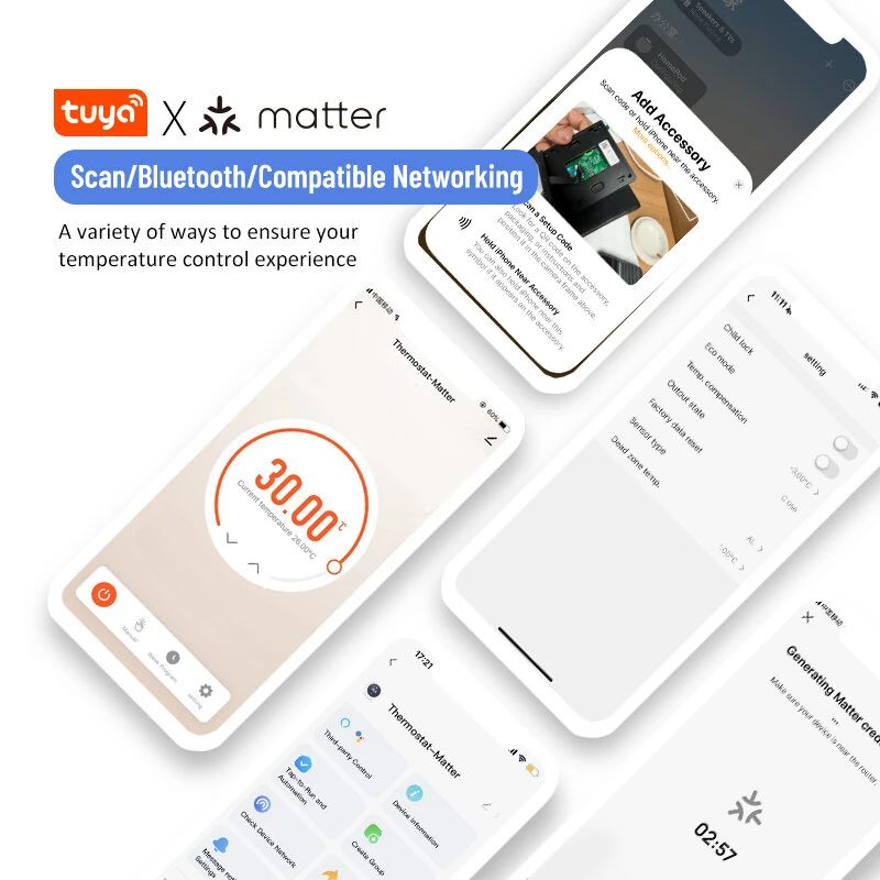 Wireless Matter Smart Thermostat Temperature Controller Wall-mounted 5A/16A Water Gas Boiler Heating Voice Control with Alexa Google Assistant