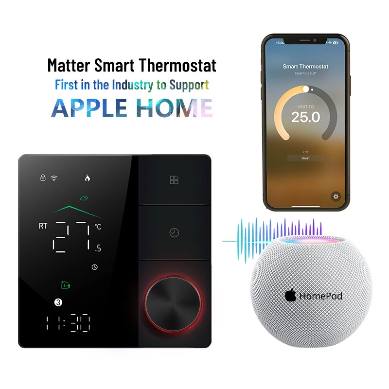Wireless Matter Smart Thermostat Temperature Controller Wall-mounted 5A/16A Water Gas Boiler Heating Voice Control with Alexa Google Assistant