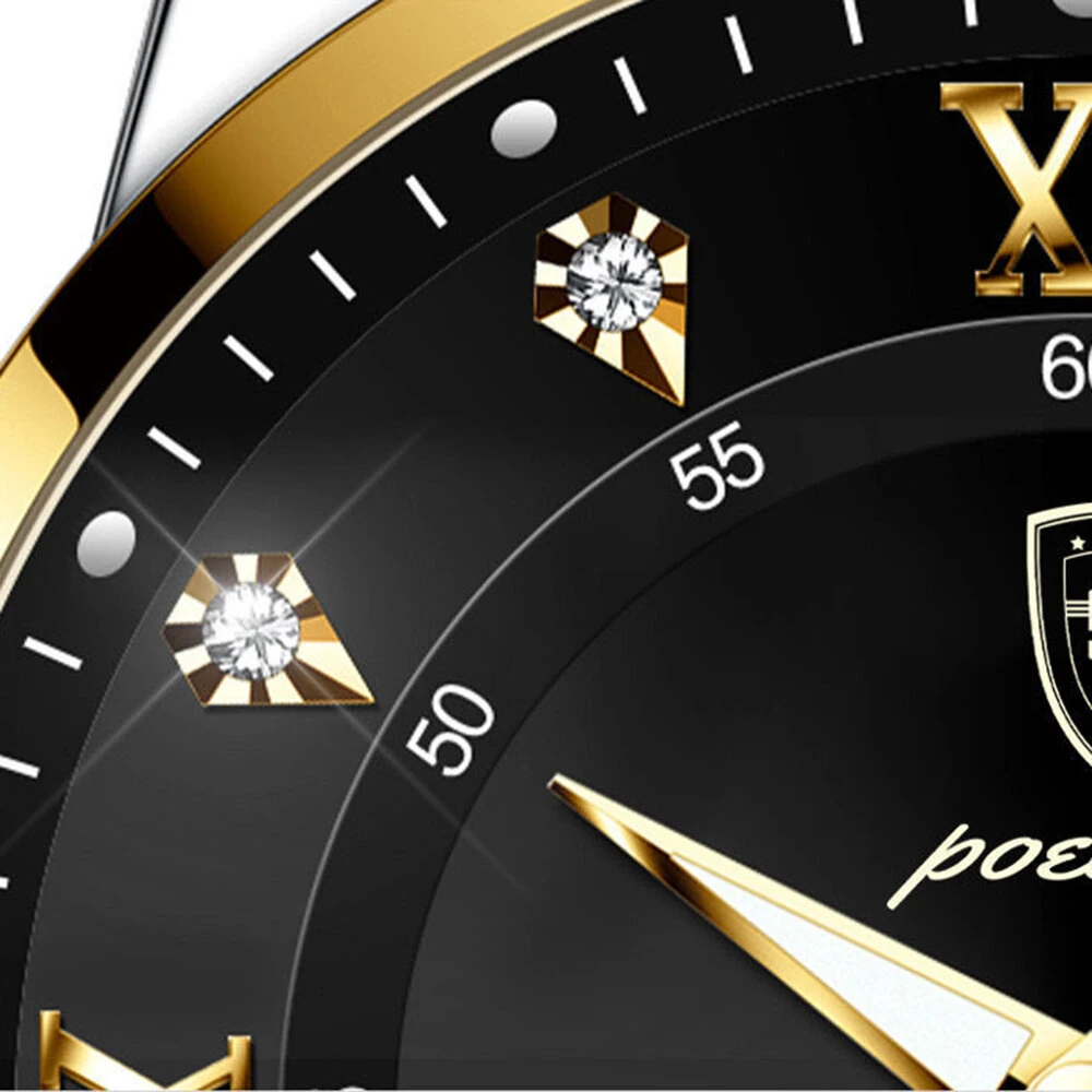POEDAGAR Luxury Rhinestone Business Men Quartz Watch Calendar Week Luminous Pointer Leather Strap Waterproof Wristwatch