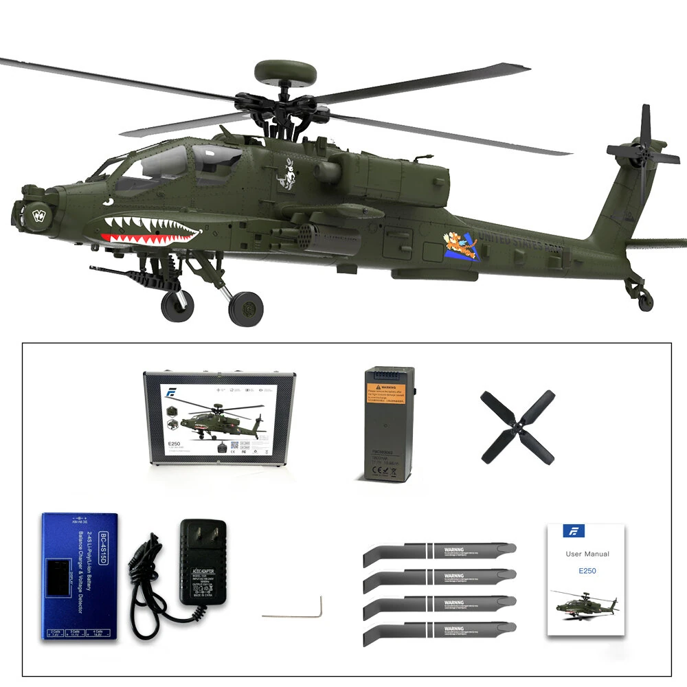 Eachine E250 AH-64 Apache 2.4G 6CH 3D 6-Axis Gyro Dual Brushless Motor 1:32 Scale Flybarless RC Helicopter Compatible With Futaba S-FHSS Protocol