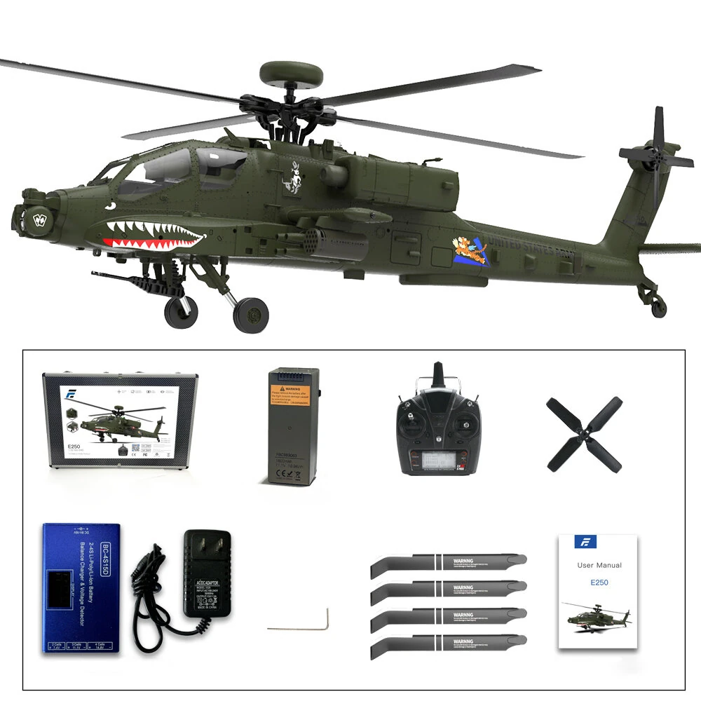Eachine E250 AH-64 Apache 2.4G 6CH 3D 6-Axis Gyro Dual Brushless Motor 1:32 Scale Flybarless RC Helicopter Compatible With Futaba S-FHSS Protocol