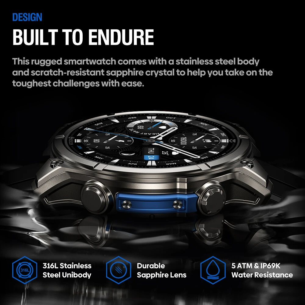 [World Premiere]Zeblaze Vibe 8 1.43-inch AMOLED 818H SapphireLens Built-in LED Flashlight 60 Days Battery Life 5ATM&IP69K Waterproof bluetooth Call Heart Rate Blood Pressure Blood Oxygen Monitor Sleep Monitoring Multi-sport Modes Smart Watch