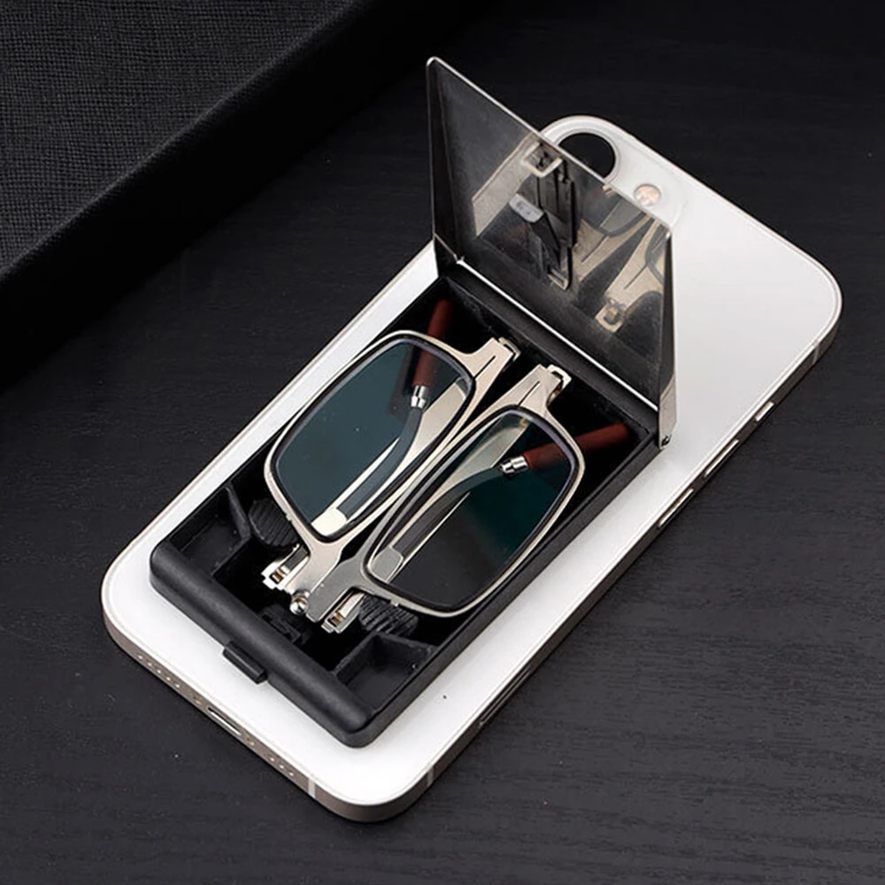2 in 1 Portable Folding Reading Glasses with Metal Glasses Case Mobile Phone Holder HD Anti-Fatigue Anti-blue Light Presbyopic Glasses