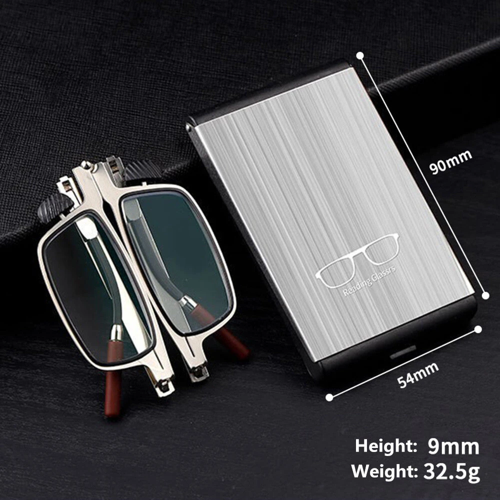 2 in 1 Portable Folding Reading Glasses with Metal Glasses Case Mobile Phone Holder HD Anti-Fatigue Anti-blue Light Presbyopic Glasses