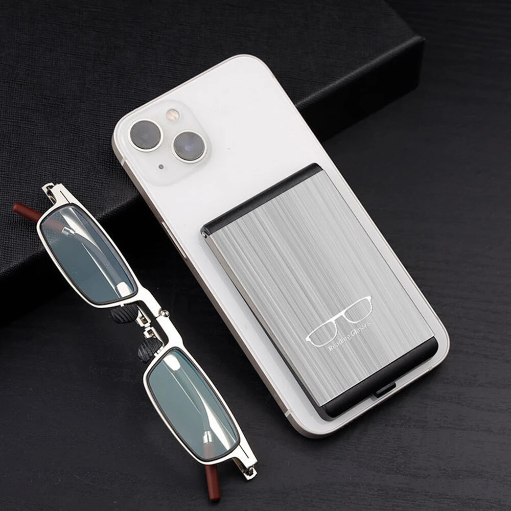 2 in 1 Portable Folding Reading Glasses with Metal Glasses Case Mobile Phone Holder HD Anti-Fatigue Anti-blue Light Presbyopic Glasses