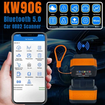 Konnwei KW906 OBD2 ELM327 V1.5 Pic18F25K80 OBD 2 Bluetooth 5.0 Scanners Car Diagnostic tool Code Reader For Android/IOS