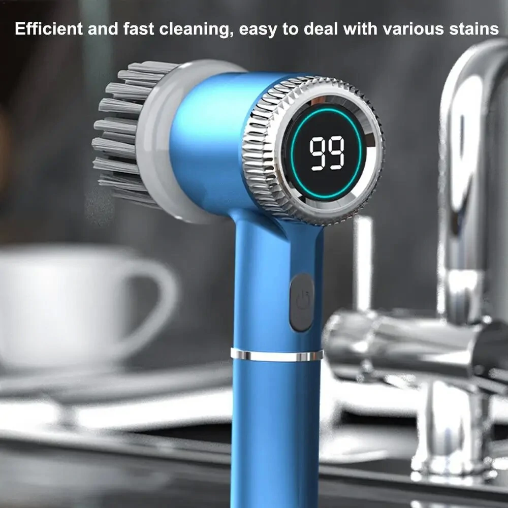 1200mAh Electric Dish Pot Cleaning Brush with 5 Brush Heads Bathroom Professional Cleaning Automatic Handheld Rechargeable Electric Cleaning Brush Kitchen Dishwashing Bottle Brush