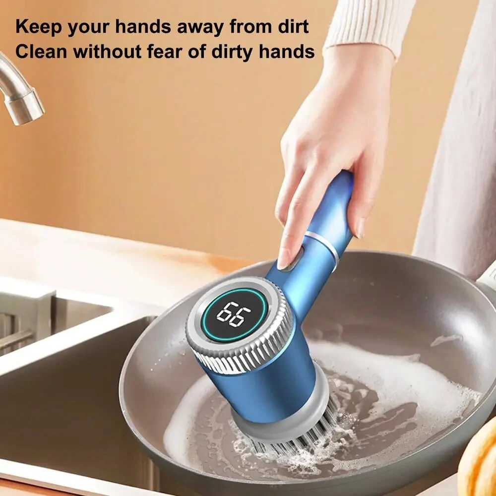 1200mAh Electric Dish Pot Cleaning Brush with 5 Brush Heads Bathroom Professional Cleaning Automatic Handheld Rechargeable Electric Cleaning Brush Kitchen Dishwashing Bottle Brush