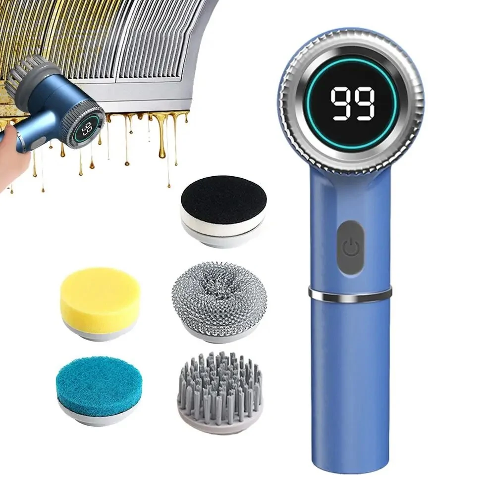 1200mAh Electric Dish Pot Cleaning Brush with 5 Brush Heads Bathroom Professional Cleaning Automatic Handheld Rechargeable Electric Cleaning Brush Kitchen Dishwashing Bottle Brush