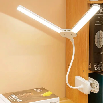 Dual Head LED Desk Lamp Clip On Lamp,Flexible Gooseneck Table Lamp 3600mAh USB Charging Clamp Lamp Touch Dimming