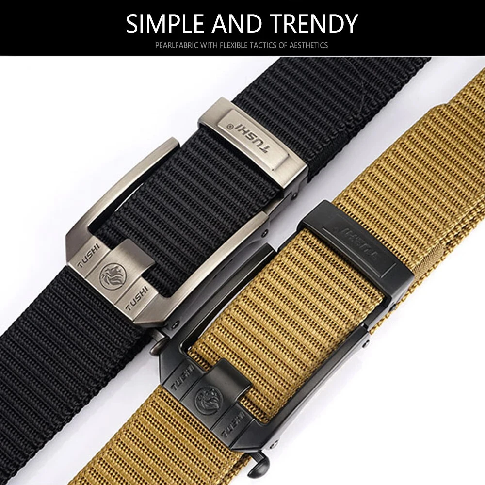 TUSHI 120cm Men Tactical Belt Quick Release Outdoor Military Metal Belt Soft Wear-resistant Nylon Sports Ratchet Belt