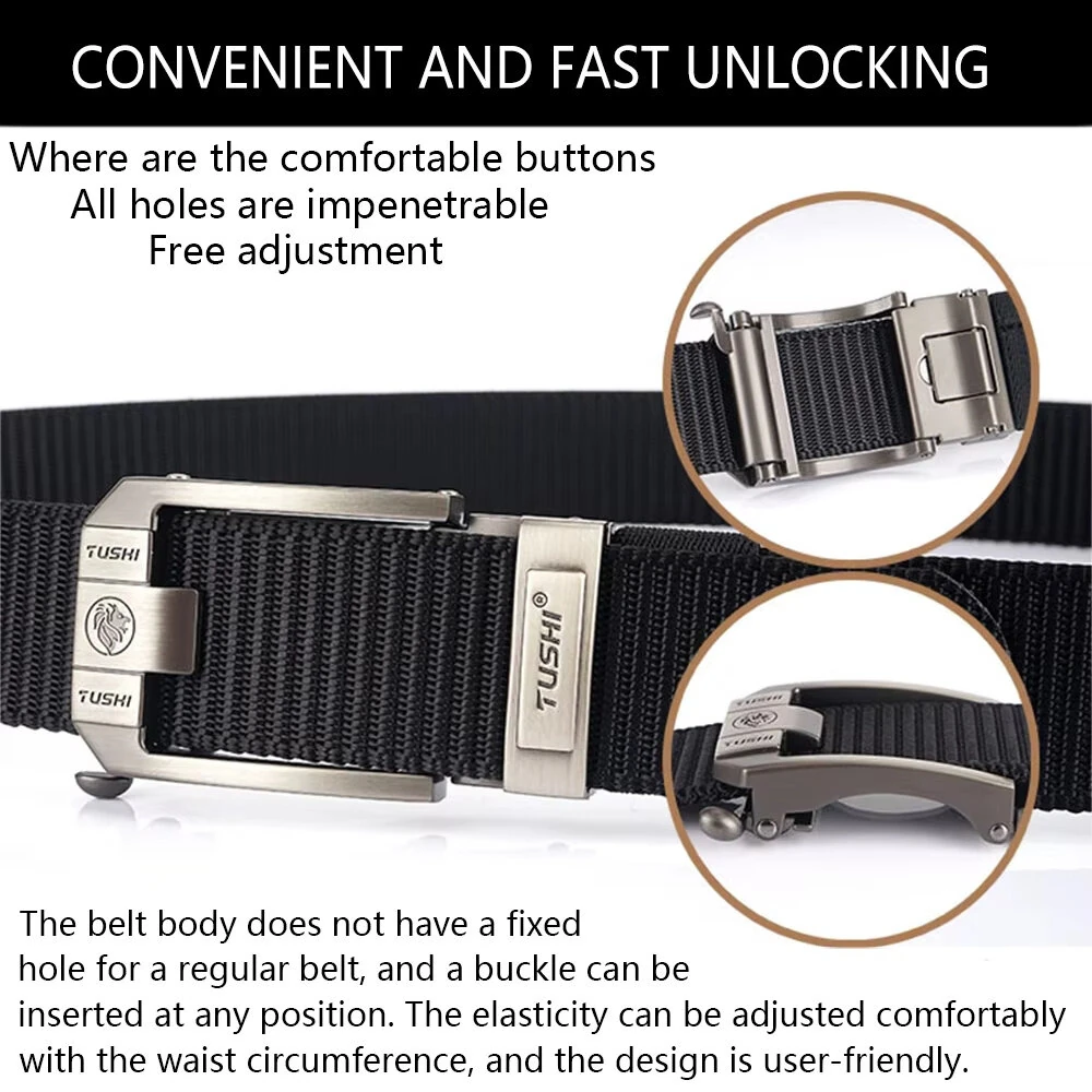 TUSHI 120cm Men Tactical Belt Quick Release Outdoor Military Metal Belt Soft Wear-resistant Nylon Sports Ratchet Belt