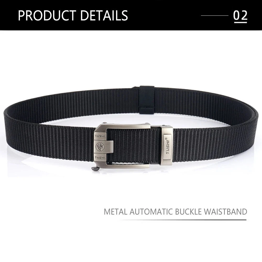 TUSHI 120cm Men Tactical Belt Quick Release Outdoor Military Metal Belt Soft Wear-resistant Nylon Sports Ratchet Belt