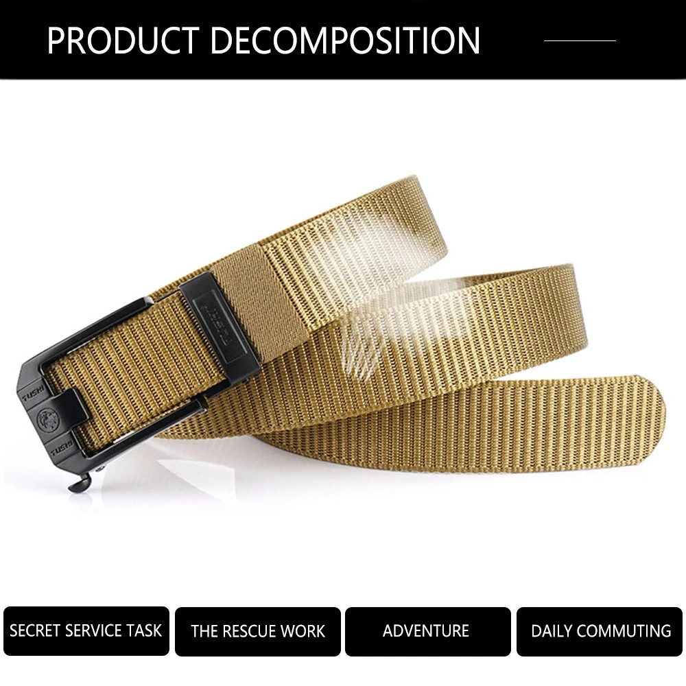 TUSHI 120cm Men Tactical Belt Quick Release Outdoor Military Metal Belt Soft Wear-resistant Nylon Sports Ratchet Belt