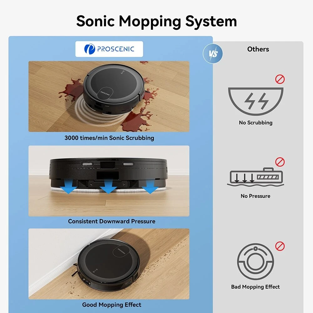 [EU Direct]Proscenic X1S Robot Vacuum Cleaner with Mop, 3000 Pa suction power, 2.5L dust bag, App and voice Control