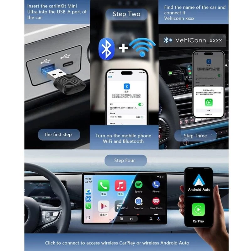 CarlinKit Mini Ultra Wireless USB Adapter for Car CarPlay Android Auto Stability and Convenience Plug and Play