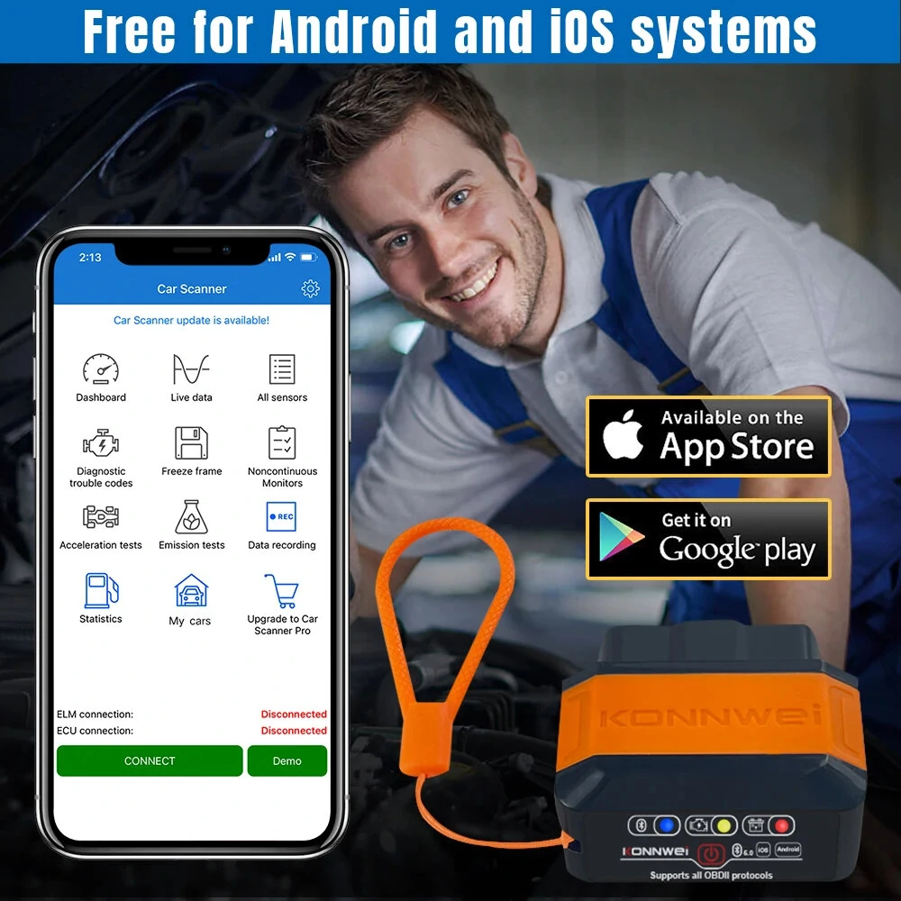 Konnwei KW906 OBD2 ELM327 V1.5 Pic18F25K80 OBD 2 Bluetooth 5.0 Scanners Car Diagnostic tool Code Reader For Android/IOS