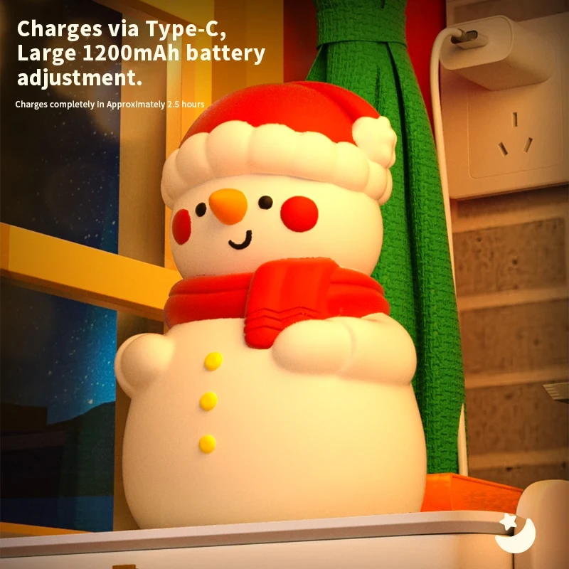 Snowman Pat Light Colorful Atmosphere Light Christmas Children's Gift Bedroom Bedside Silicone Night Light Accompanying Sleeping Light