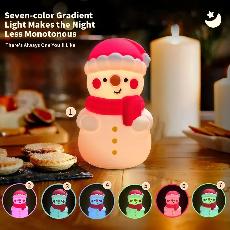 Snowman Pat Light Colorful Atmosphere Light Christmas Children's Gift Bedroom Bedside Silicone Night Light Accompanying Sleeping Light