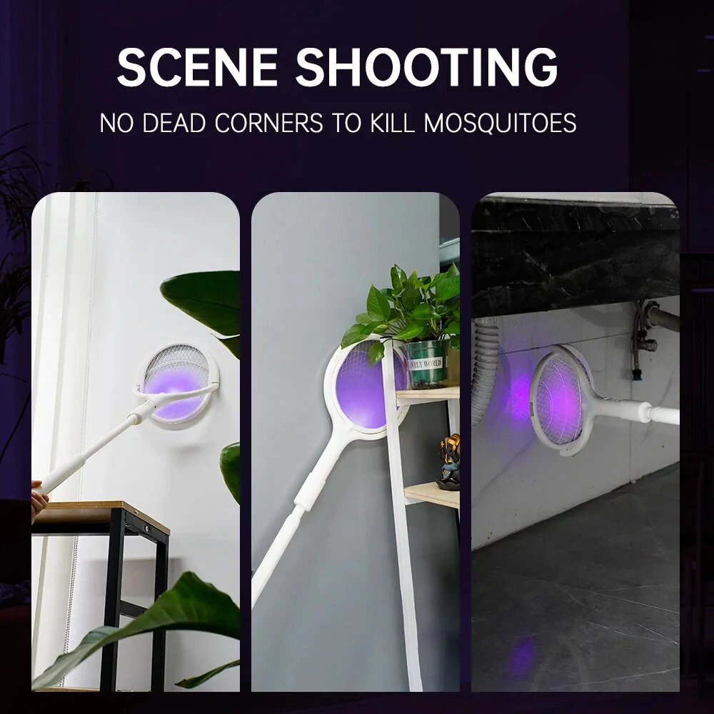 5-in-1 Multifunctional 3500V Mosquito Killer Lamp with Adjustable Angle Bug Zapper Portable Rechargeable Electric Fly Swatter with USB Charging and Quick Charge Feature
