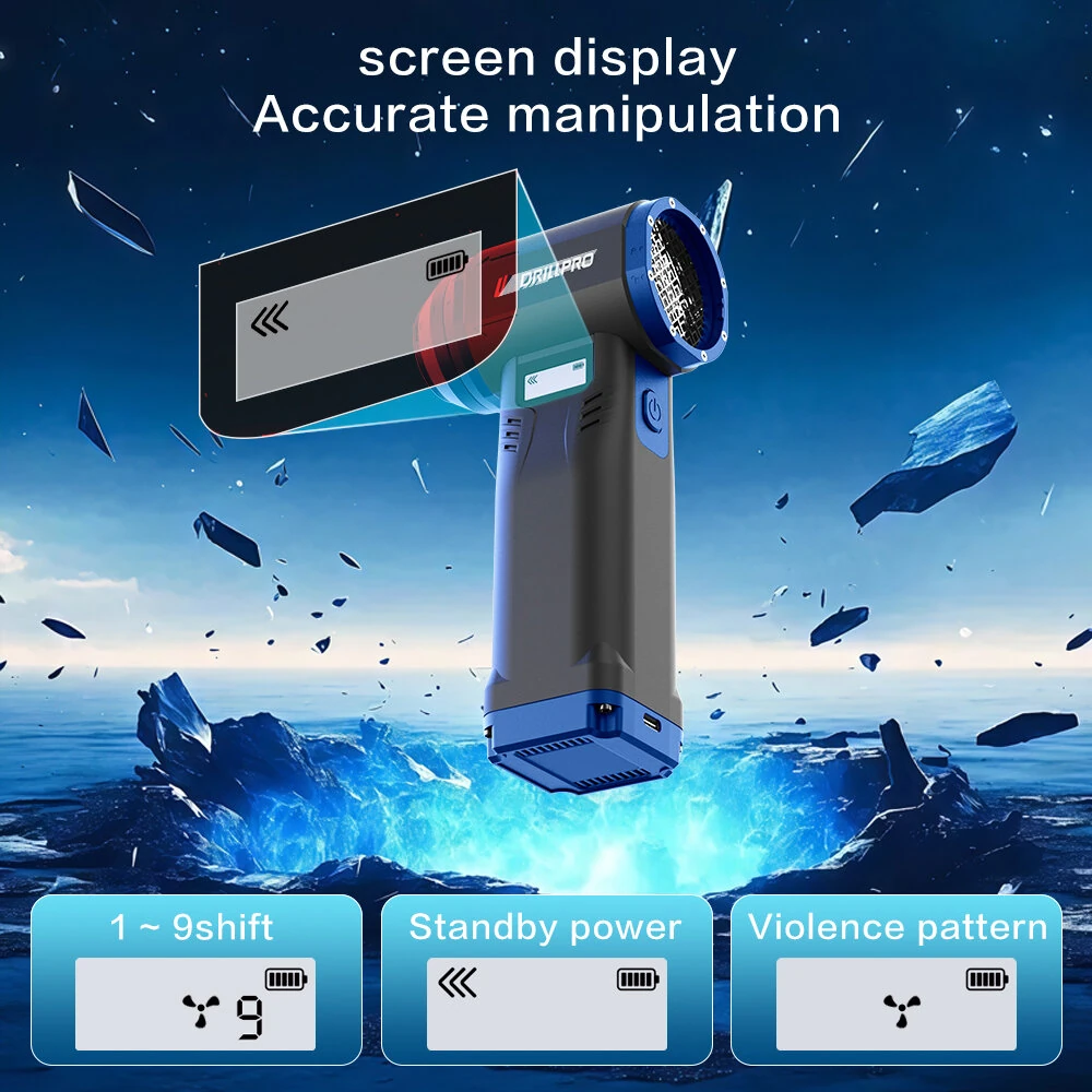 Drillpro G1 Cordless 550g Wind Pressure Turbo Fan 10,000mAh Battery  9 Speed Settings 90,000RPM Brushless Motor Powerful Handheld Air Blower Multi Nozzle