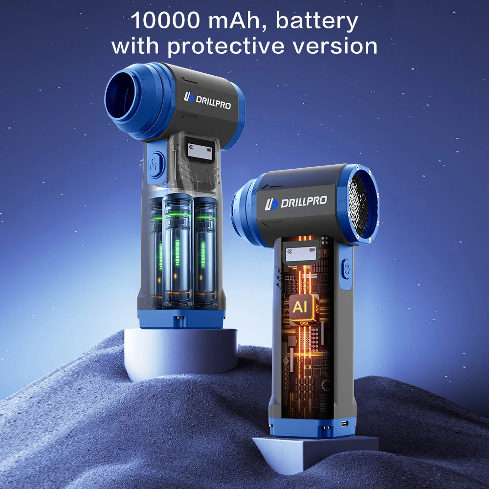 Drillpro G1 Cordless 550g Wind Pressure Turbo Fan 10,000mAh Battery  9 Speed Settings 90,000RPM Brushless Motor Powerful Handheld Air Blower Multi Nozzle
