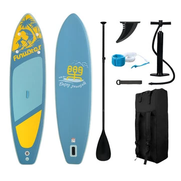[EU Direct] FunWater 350cm Large Size Inflatable Stand Up Paddle Board Surfboard Complete Paddleboard Accessories Adjustable Paddle, Pump, ISUP Travel Backpack, Leash, Adult Paddle Board, SUP