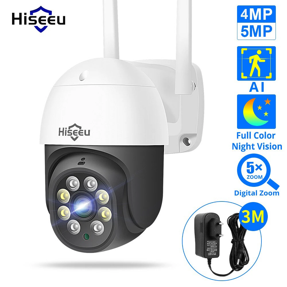Hiseeu 4MP/5MP PTZ IP Camera Outdoor Security AI Human Detection H.265X Wireless WiFi  Video Surveillance Cameras iCsee P2P